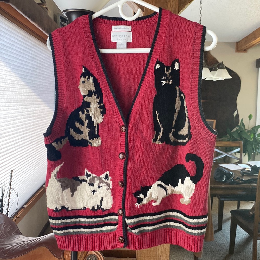 Cats embroidered  large sweater vest